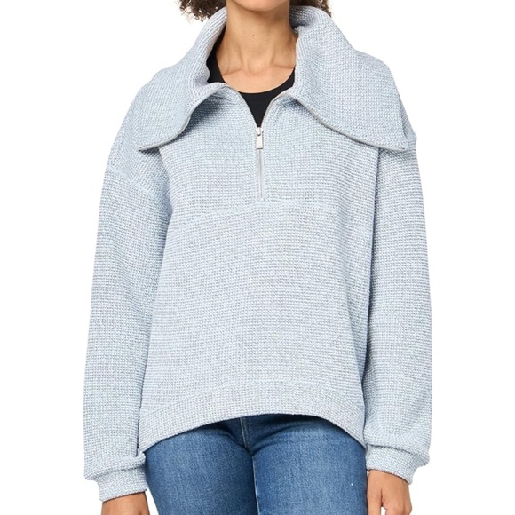 NWT Sweaty Betty Sweatshirt Restful Boucle Half Zip Sweatshirt Salt Blue Large - Picture 1 of 16
